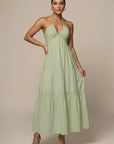 Robe Maxi Femme à Col Halter – Volants à Étages Dos Ouvert