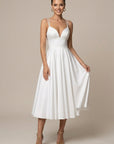 Robe Midi Femme Coupe A-Line – Col V Bretelles Doubles Jupe Évasée