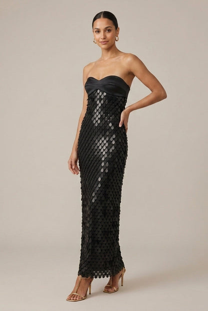 Robe Longue Femme à Sequins – Bustier Cœur Sans Bretelles