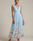 Robe Longue Femme Imprimé Floral – Col V Sans Manches