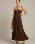 Robe Maxi Femme à Col Halter Plissée – Dos Noué Découpé