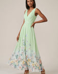 Robe Longue Femme Imprimé Floral – Col V Sans Manches