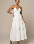 Robe Maxi Femme à Col Halter – Volants à Étages Dos Ouvert