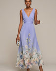 Robe Longue Femme Imprimé Floral – Col V Sans Manches