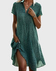 Robe midi femme à pois – col V manches courtes coupe décontractée