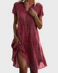 Robe midi femme à pois – col V manches courtes coupe décontractée