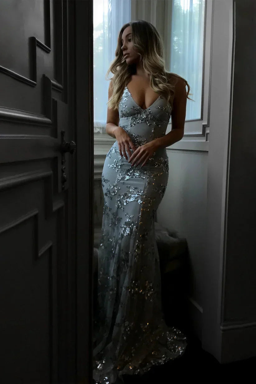 Robe Maxi Femme à Sequins – Élégance Dos Nu Sculptante