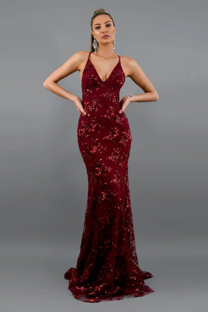 Robe Maxi Femme à Sequins – Élégance Dos Nu Sculptante