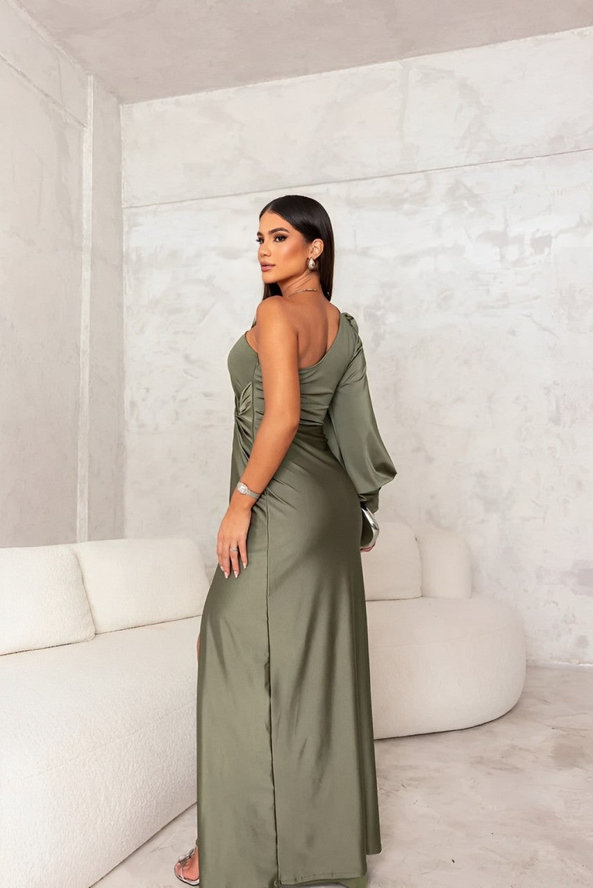 Robe Maxi Une Épaule Femme – Fente Latérale Sculptante