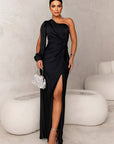 Robe Maxi Une Épaule Femme – Fente Latérale Sculptante